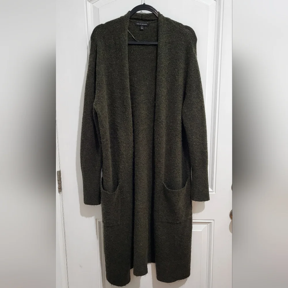 Banana Republic Green Cardigan Sweater (Duster Length) Open Front Knit - Picture 6 of 6